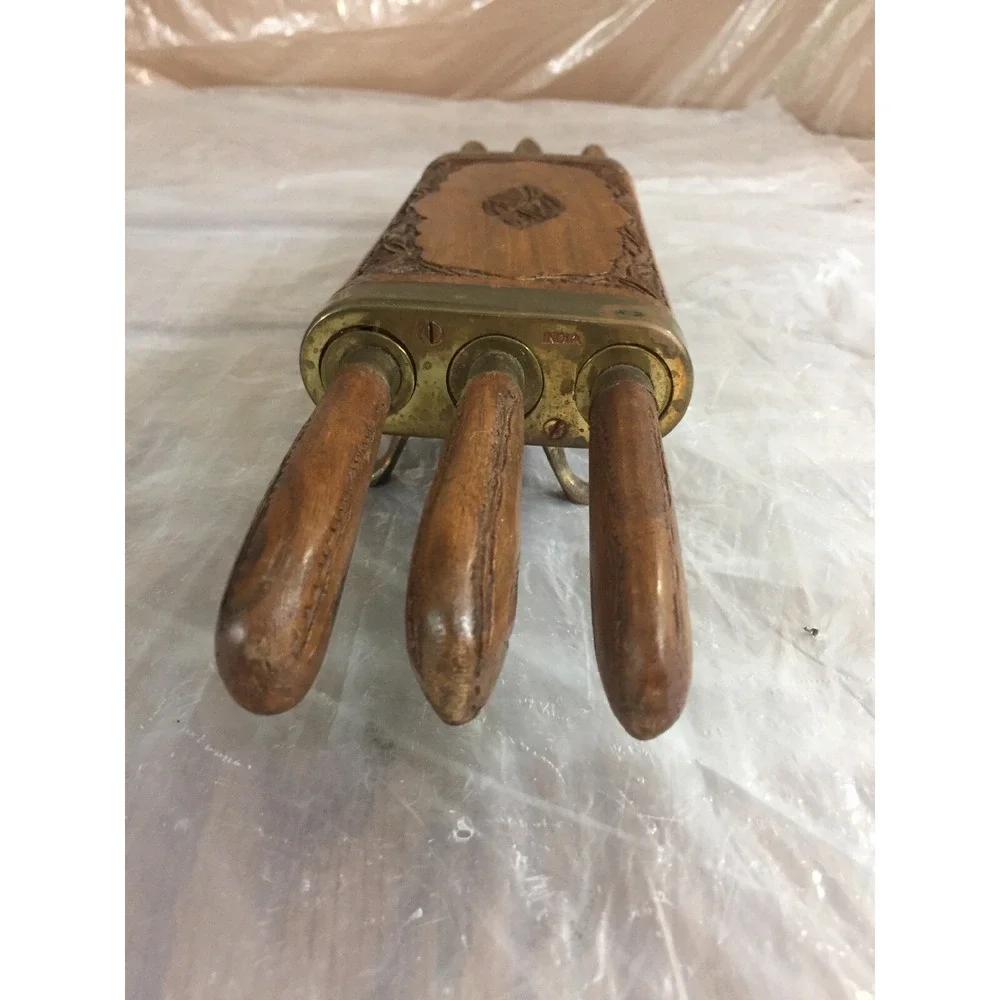 Vintage MCM Handcrafted Wooden Knife Set India 6pc Carved‎ Handles Wood Box Folk